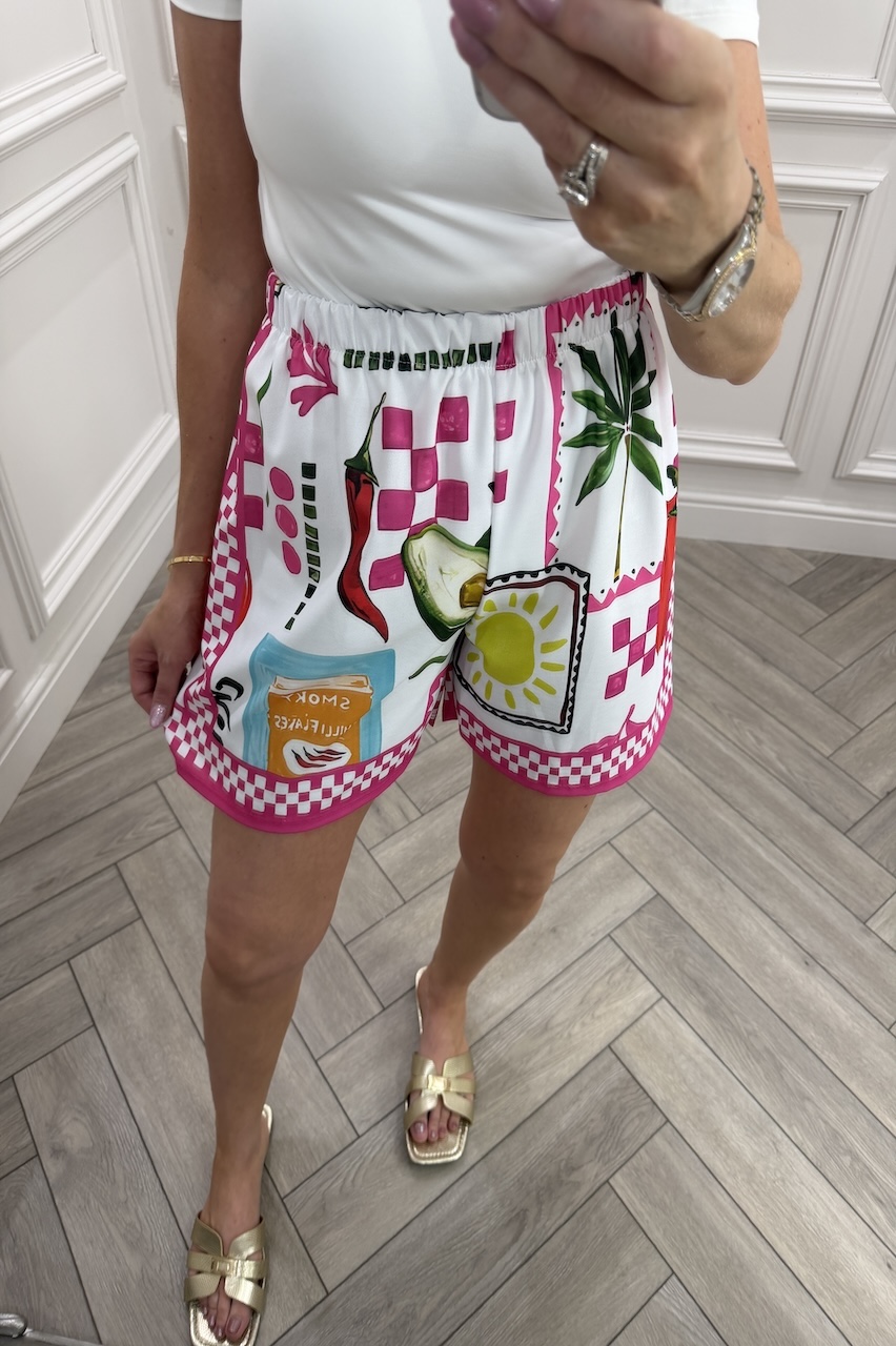 Pink Mediterranean Print Shorts