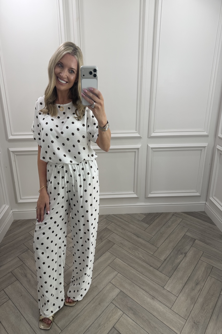 White & Brown Monaco Polka Co-Ord