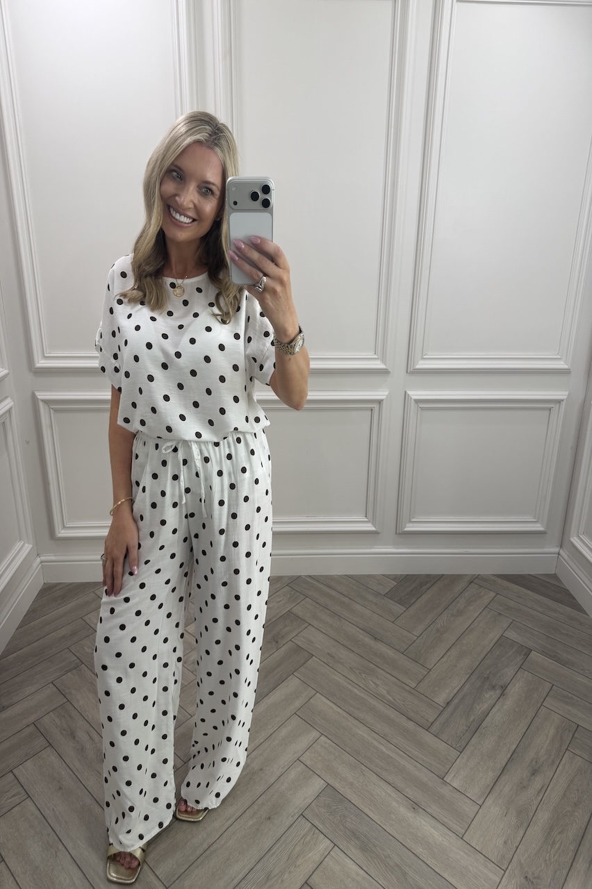 White & Brown Monaco Polka Co-Ord