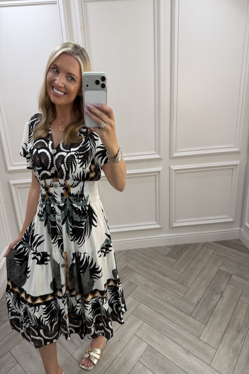 Black Harper Shirred Midi Dress
