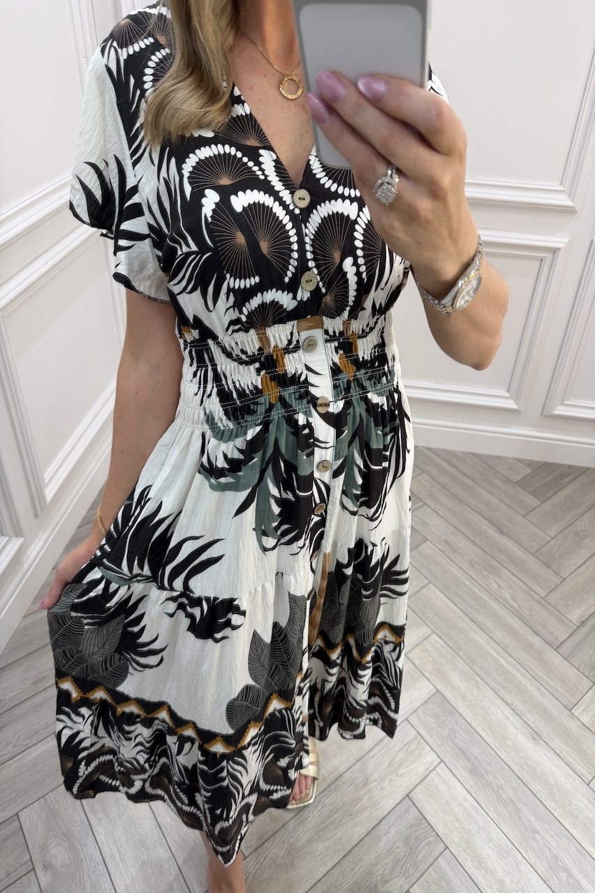 Black Harper Shirred Midi Dress