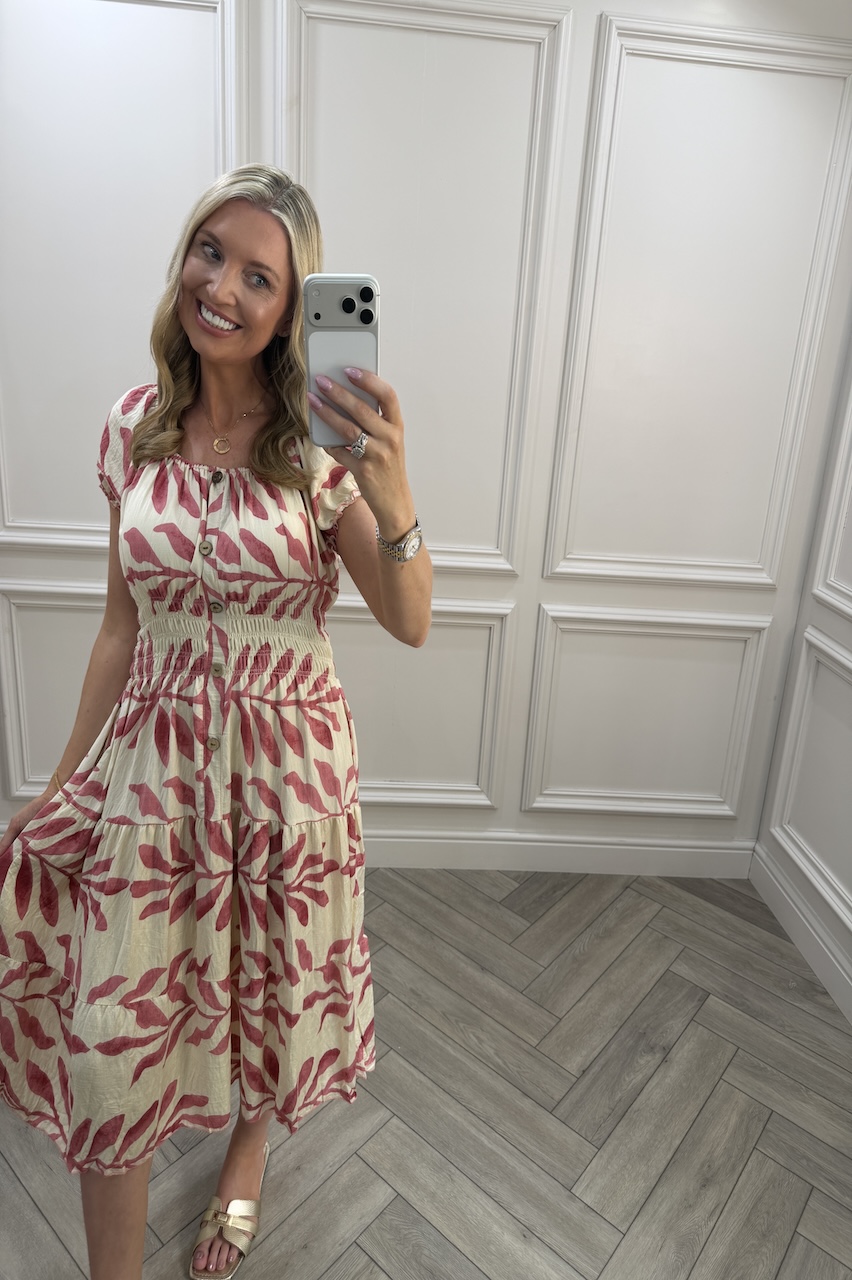 Pink Nora Shirred Midi Dress