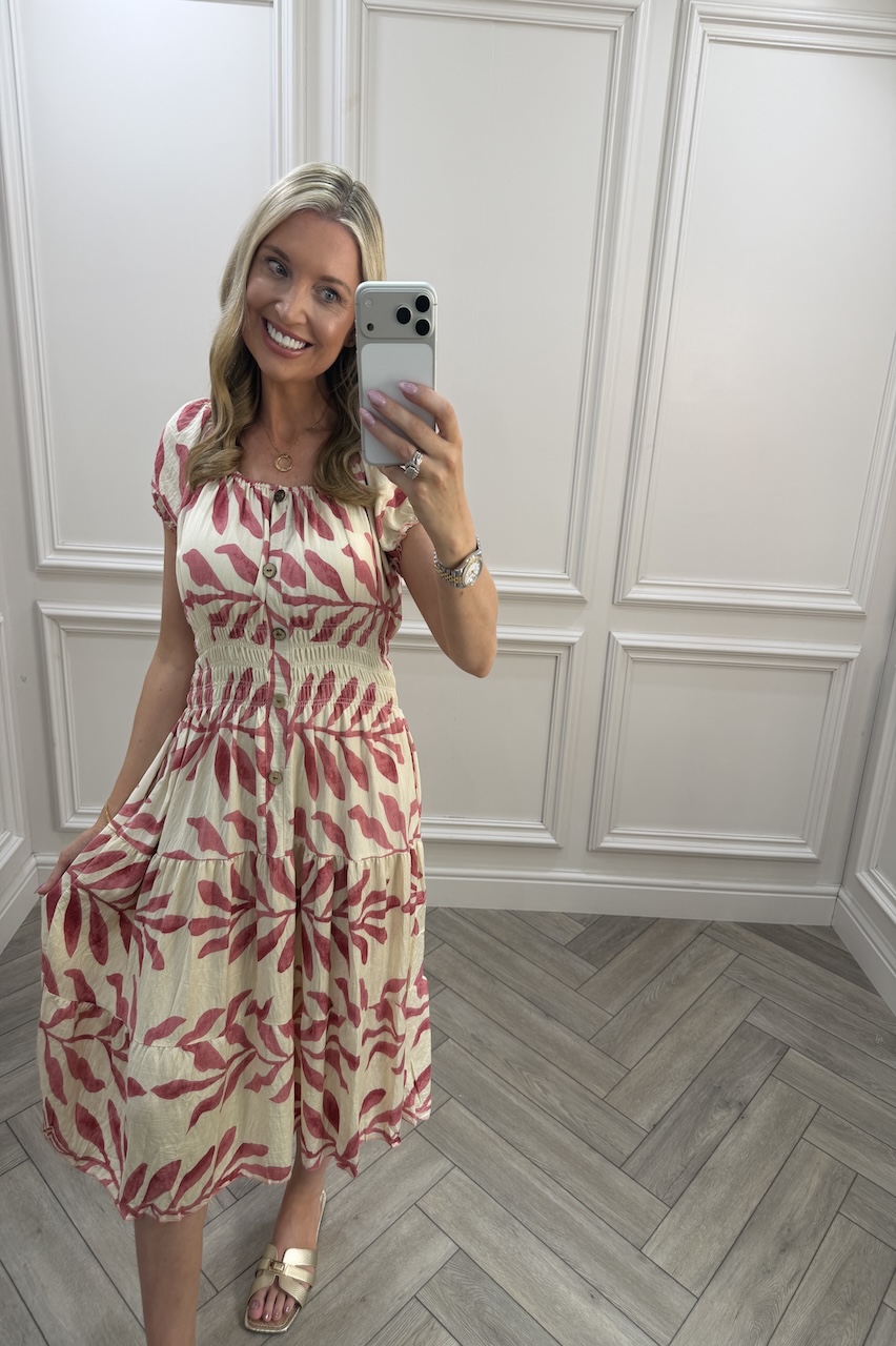 Pink Nora Shirred Midi Dress