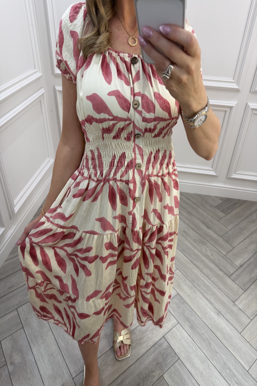 Pink Nora Shirred Midi Dress