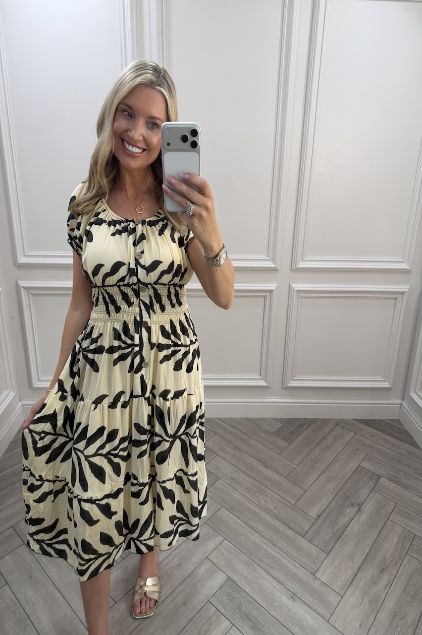 Black Nora Shirred Midi Dress