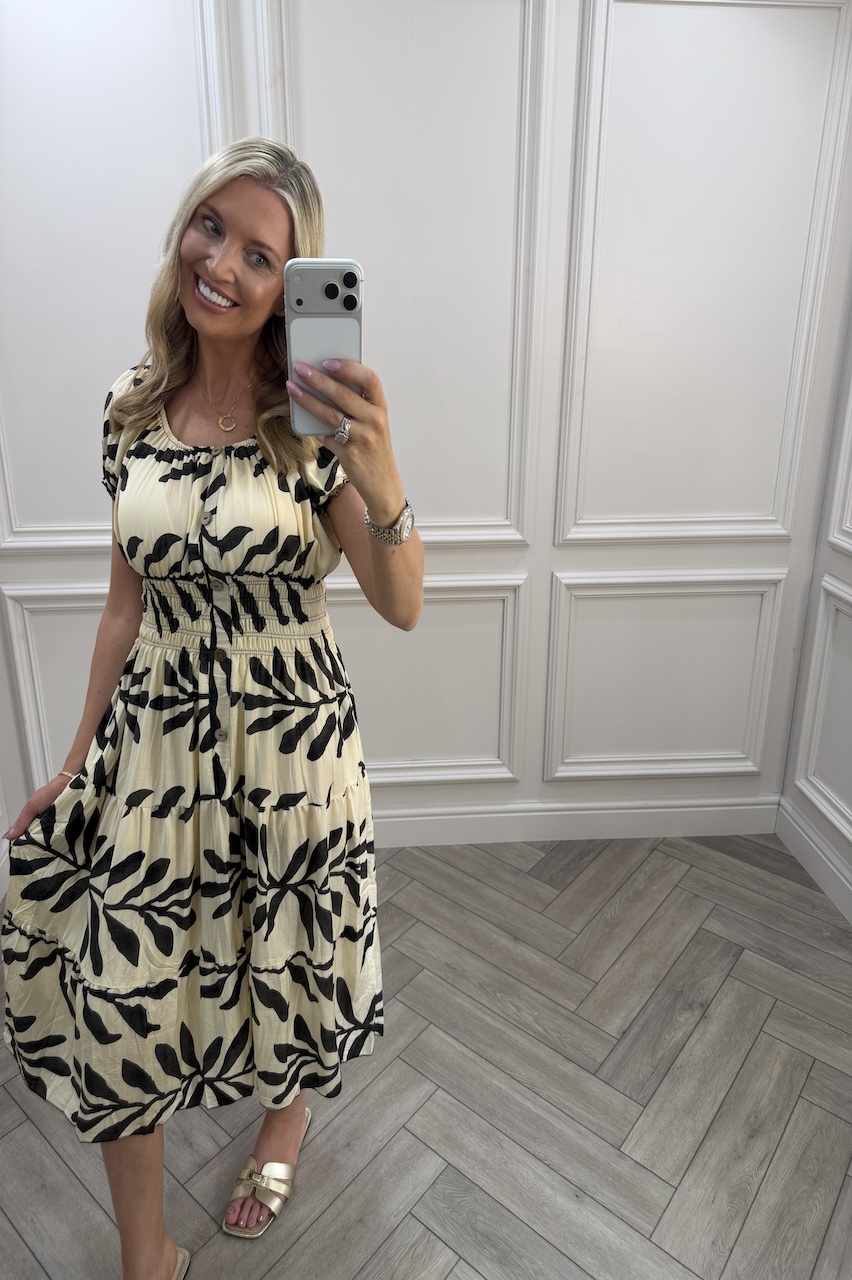 Black Nora Shirred Midi Dress