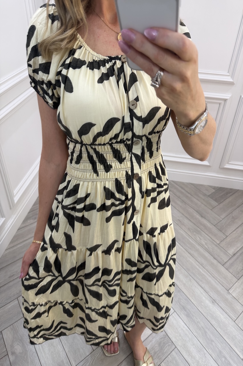 Black Nora Shirred Midi Dress