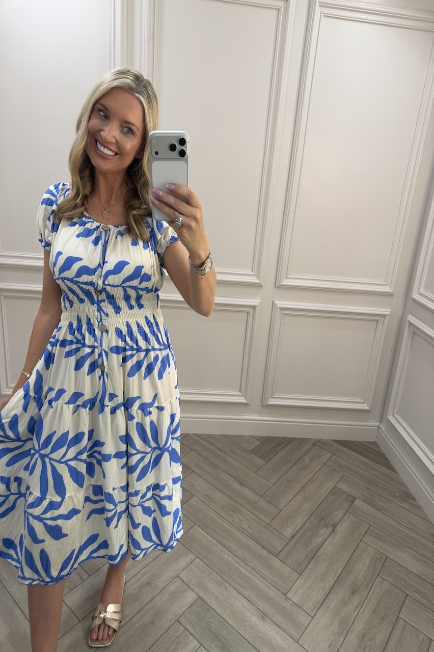 Blue Nora Shirred Midi Dress