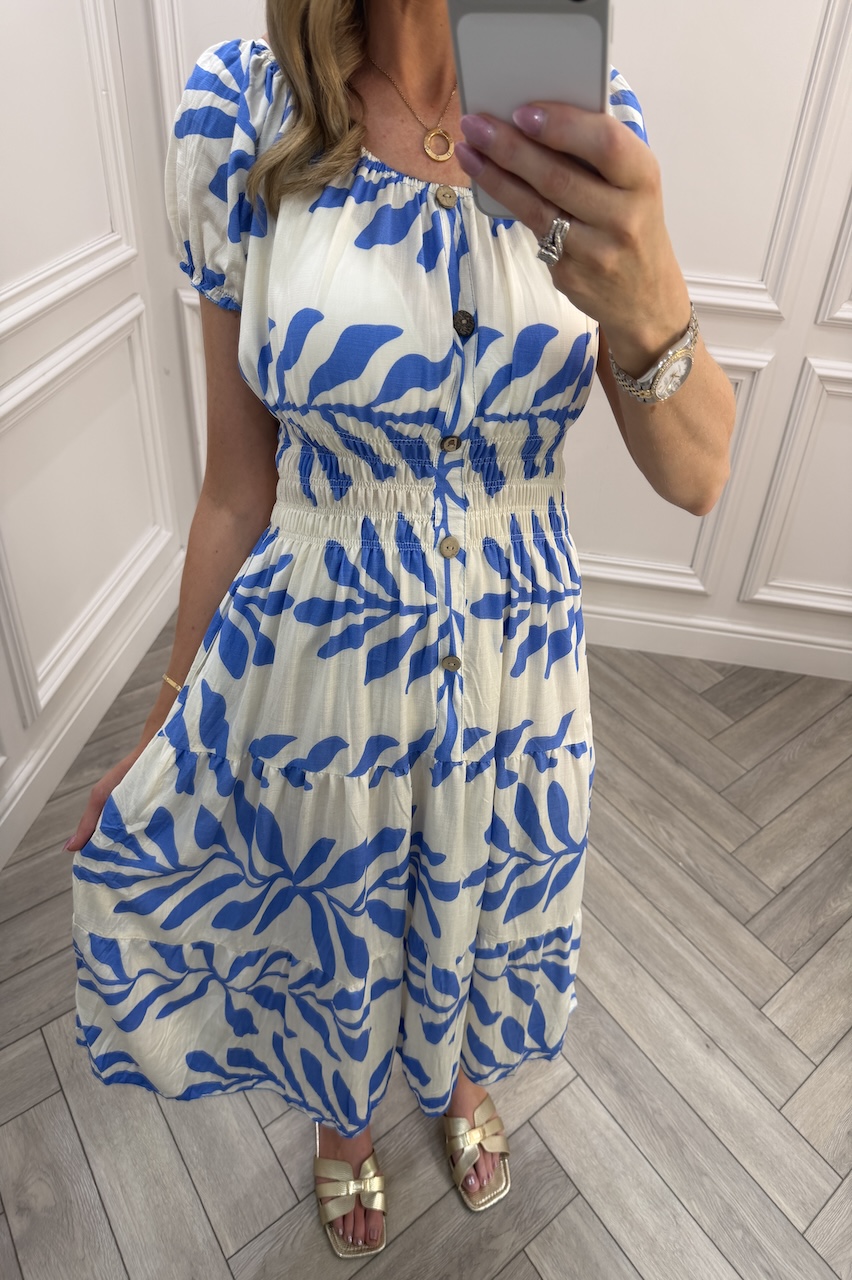 Blue Nora Shirred Midi Dress