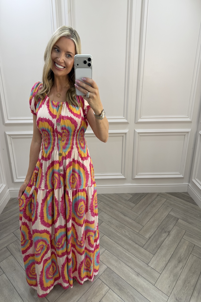  Pink Avery Shirred Maxi Dress