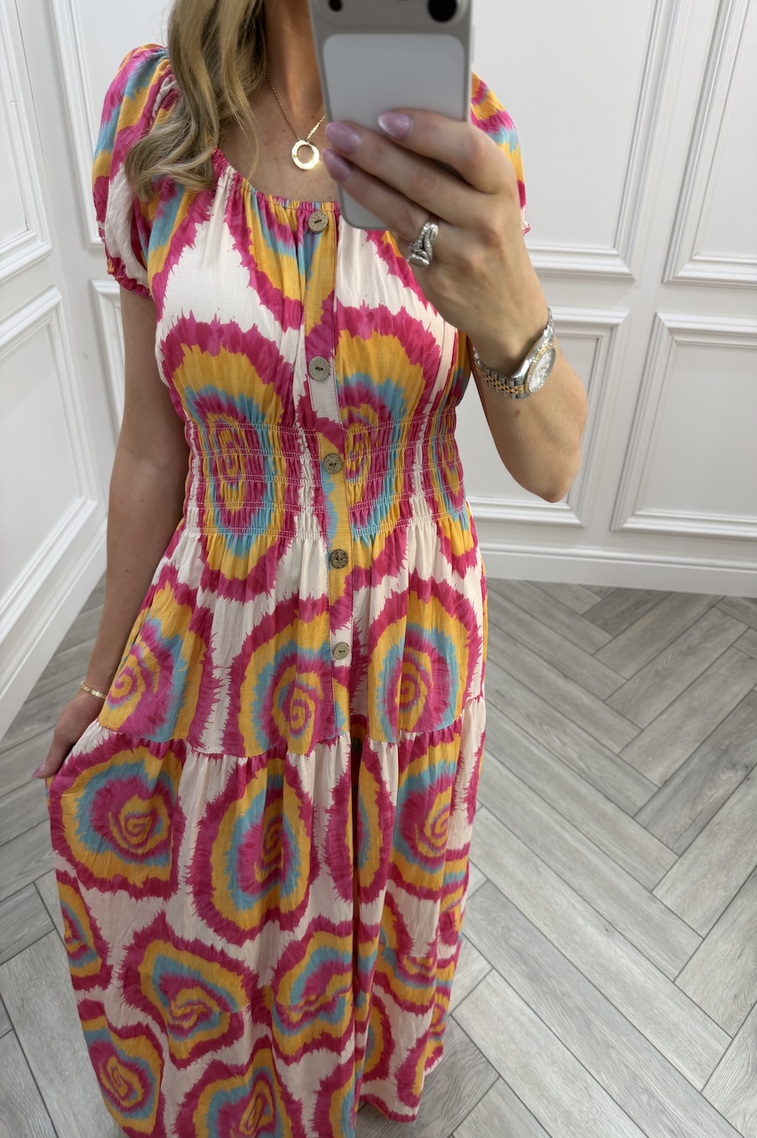  Pink Avery Shirred Maxi Dress