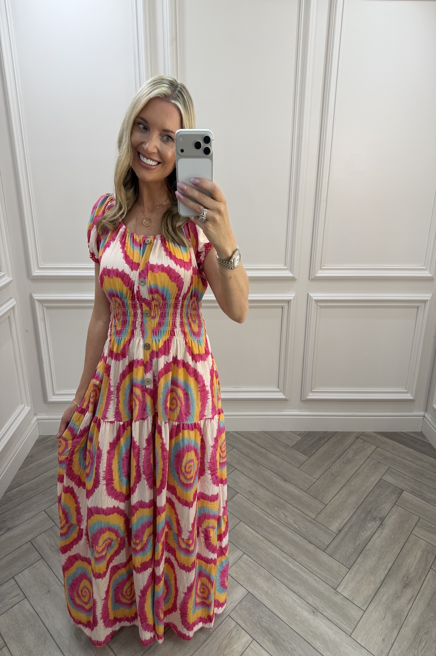  Pink Avery Shirred Maxi Dress