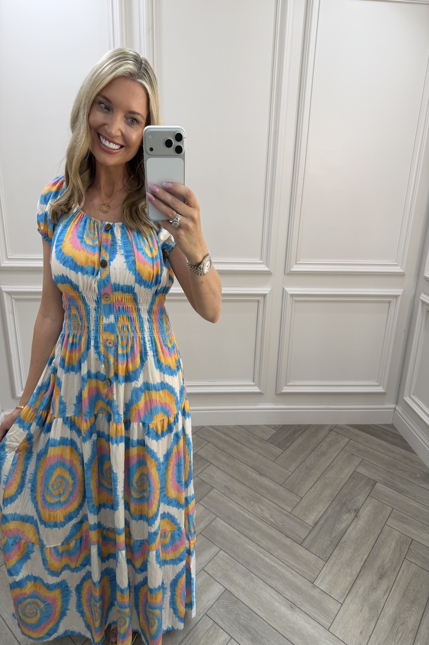 Blue Avery Shirred Maxi Dress