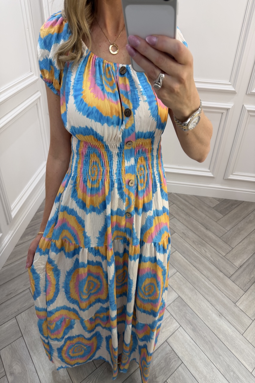 Blue Avery Shirred Maxi Dress