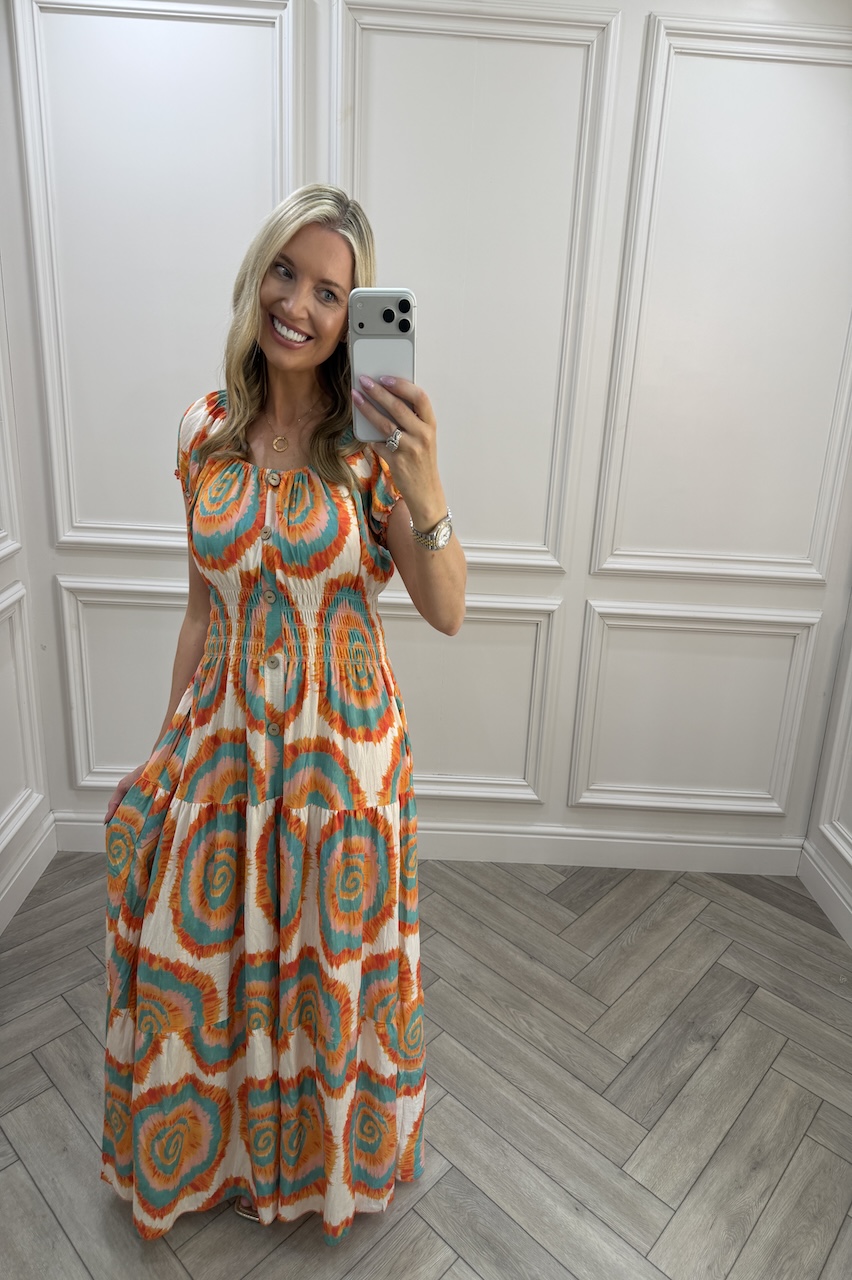 Orange Avery Shirred Maxi Dress