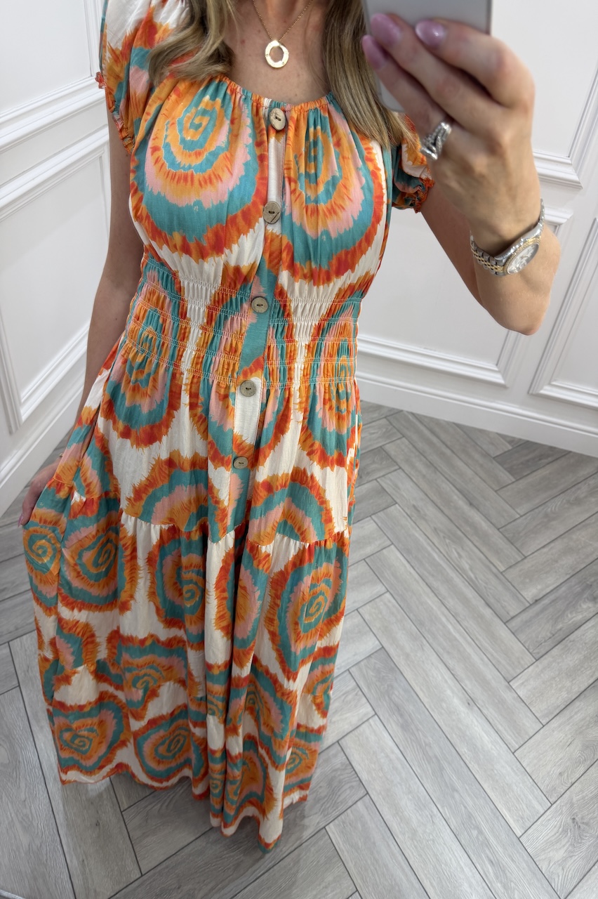 Orange Avery Shirred Maxi Dress