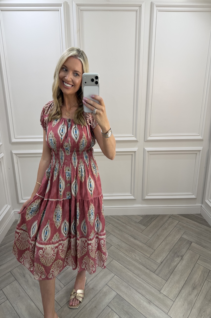 Dusky Pink  Gabriella Shirred Midi Dress