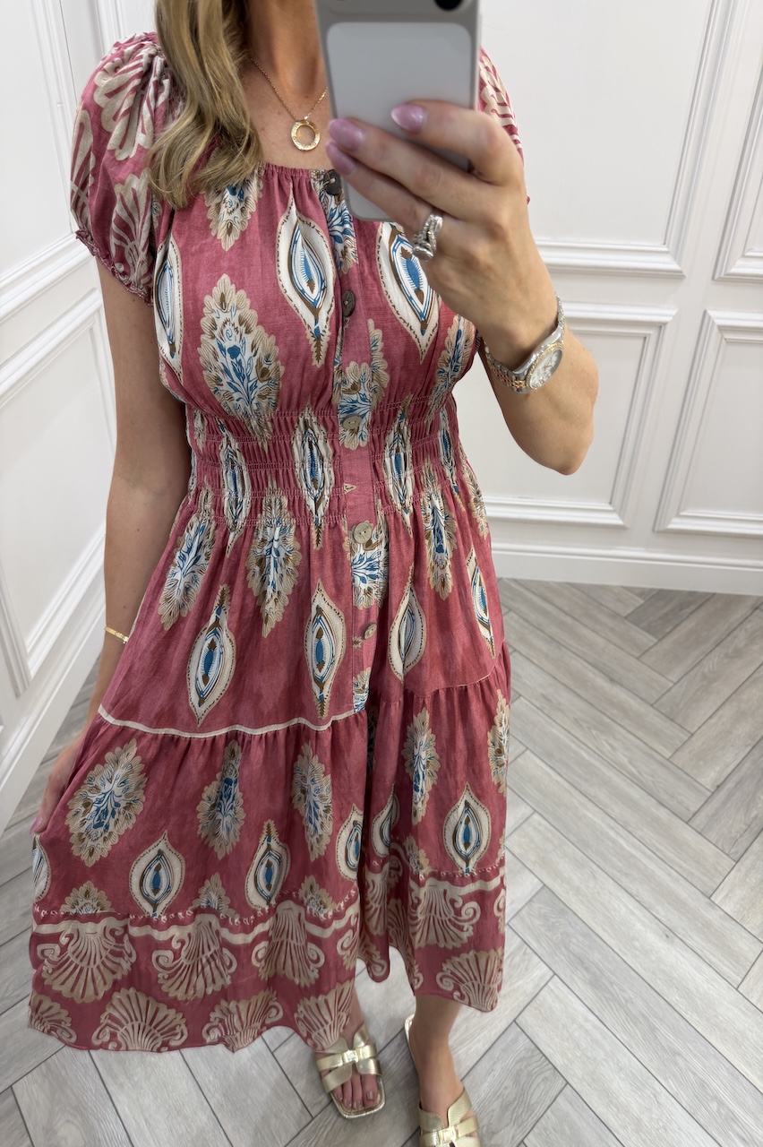 Dusky Pink  Gabriella Shirred Midi Dress