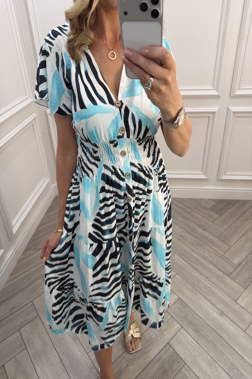 Blue & navy Penelope Shirred Midi Dress