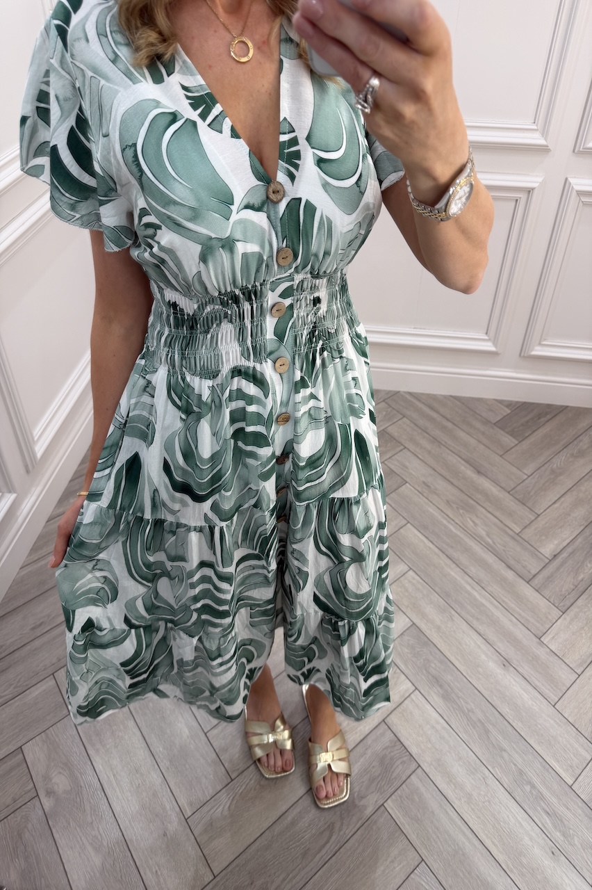 Green Scarlett Shirred Midi Dress