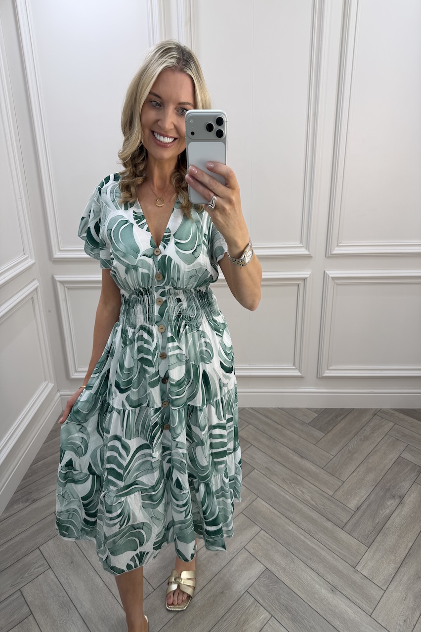 Green Scarlett Shirred Midi Dress
