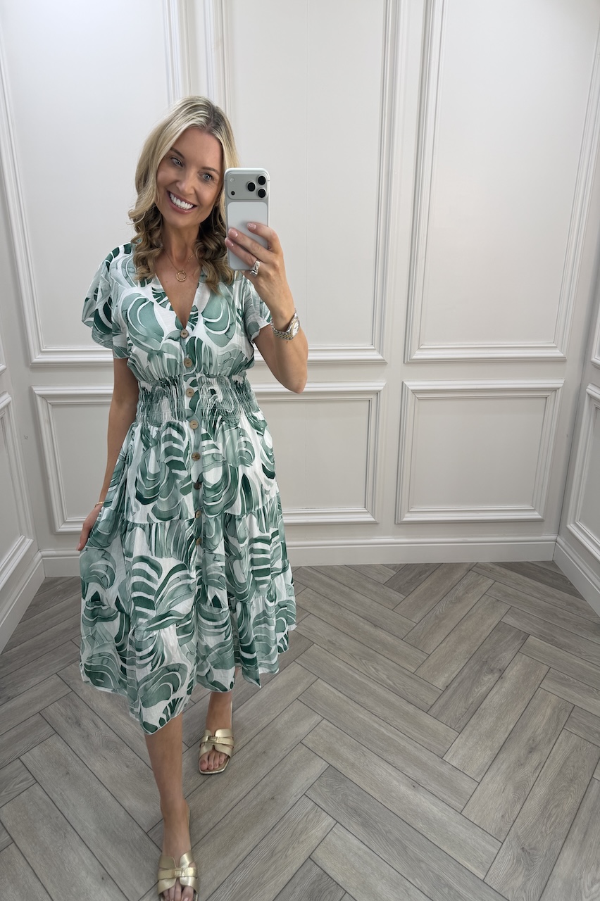 Green Scarlett Shirred Midi Dress