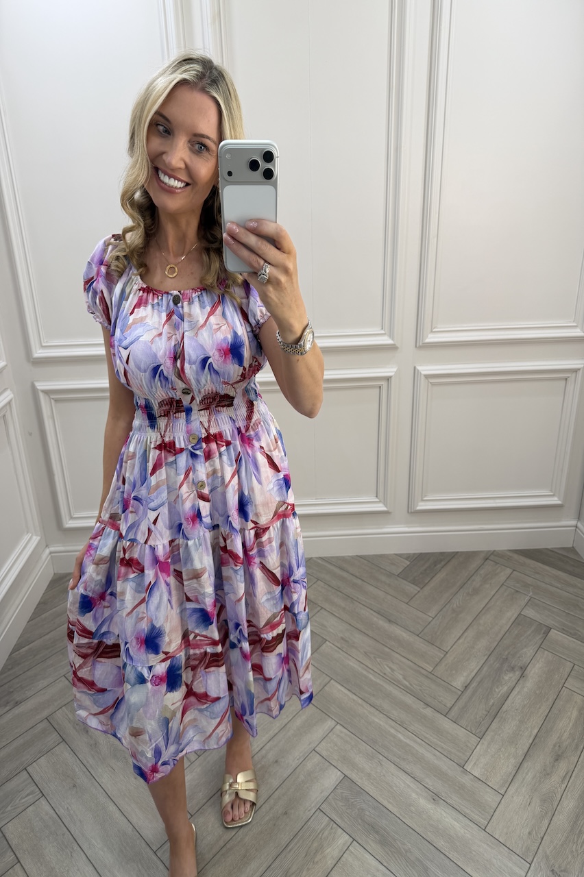 Purple  Parker Floral Shirred Midi Dress