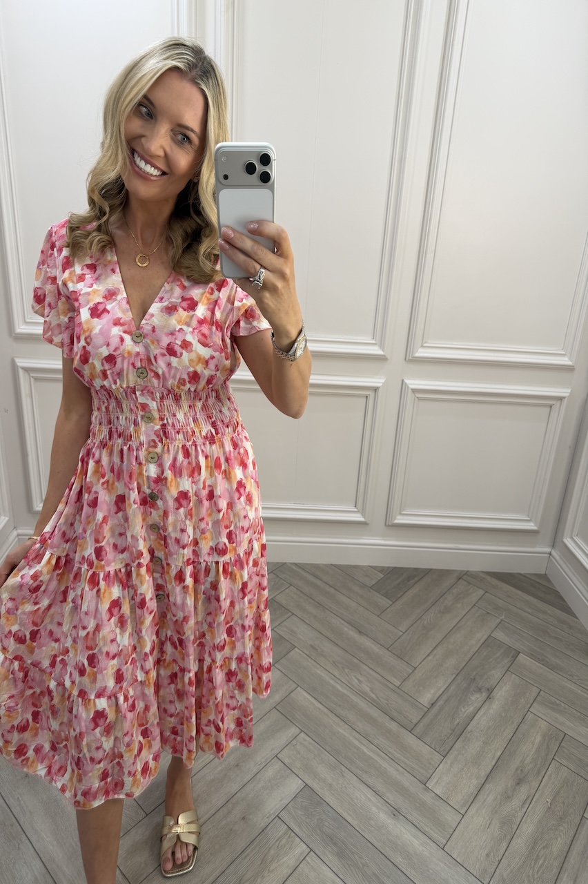 Pink Maddison Shirred Midi Dress