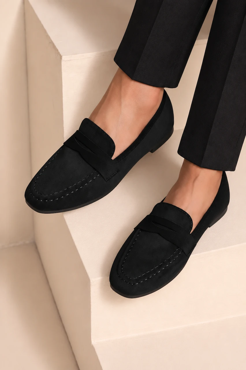 Black Amber Comfort Suede Look Loafers