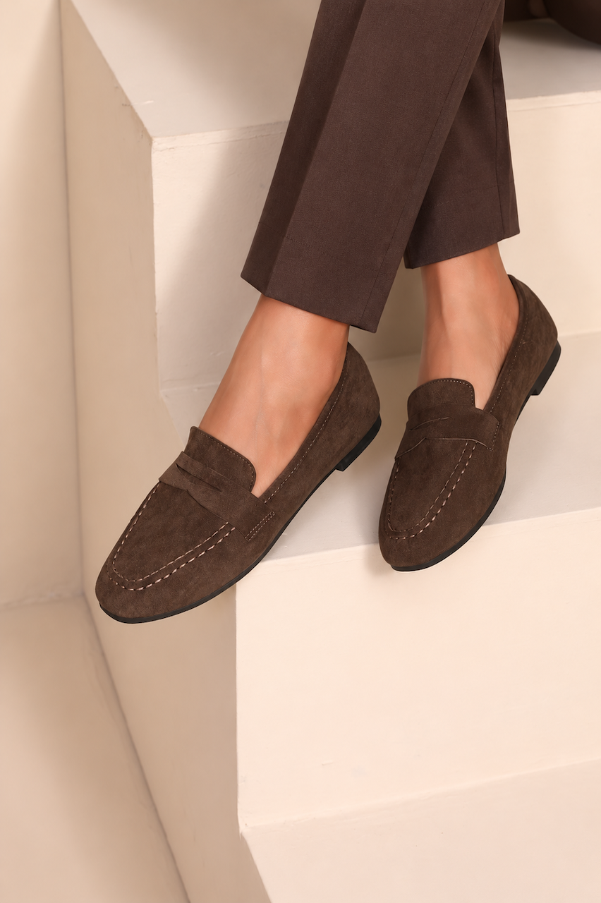 Brown Amber Comfort Suede Look Loafers