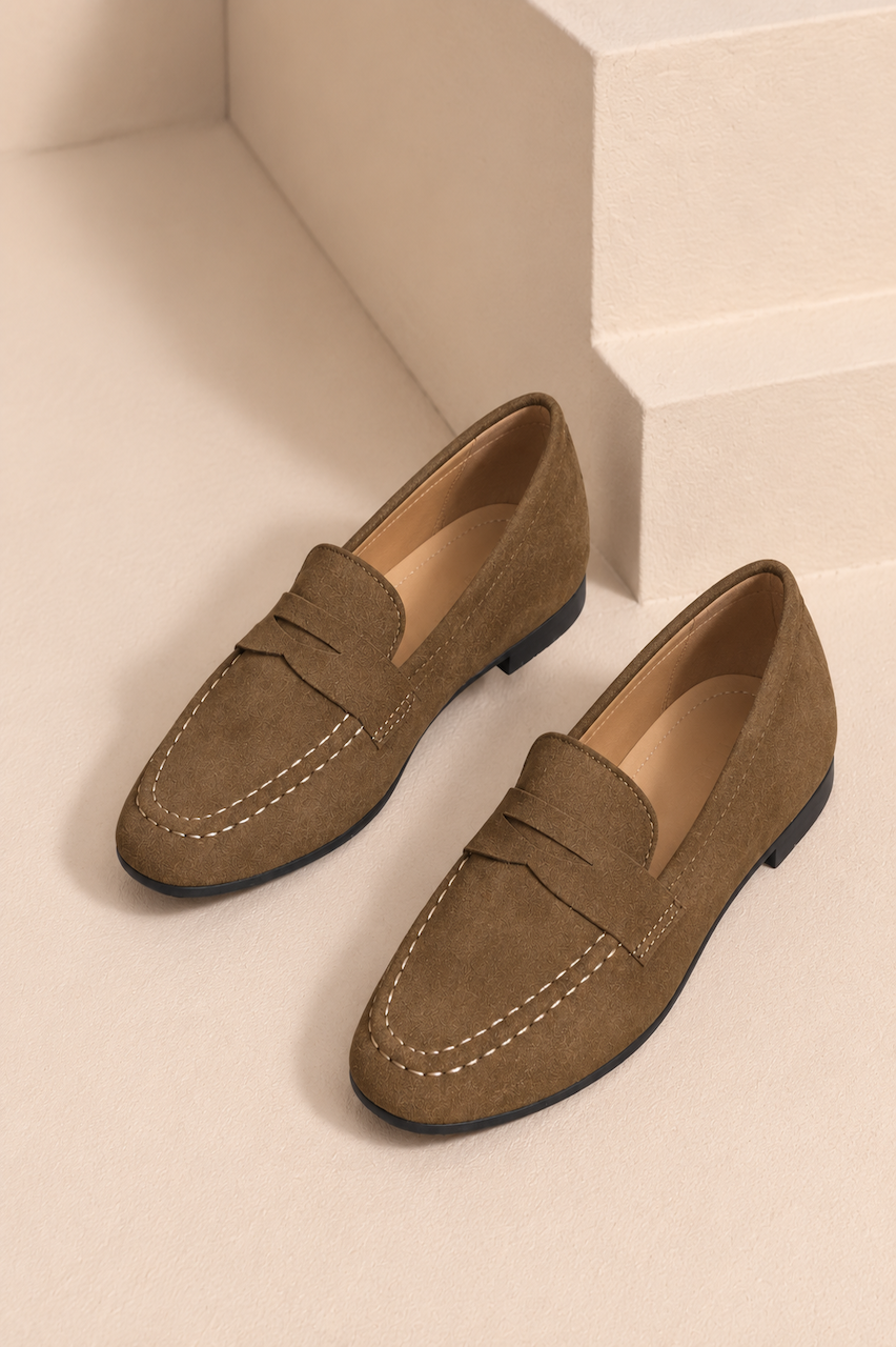 Tan Amber Comfort Suede Look Loafers