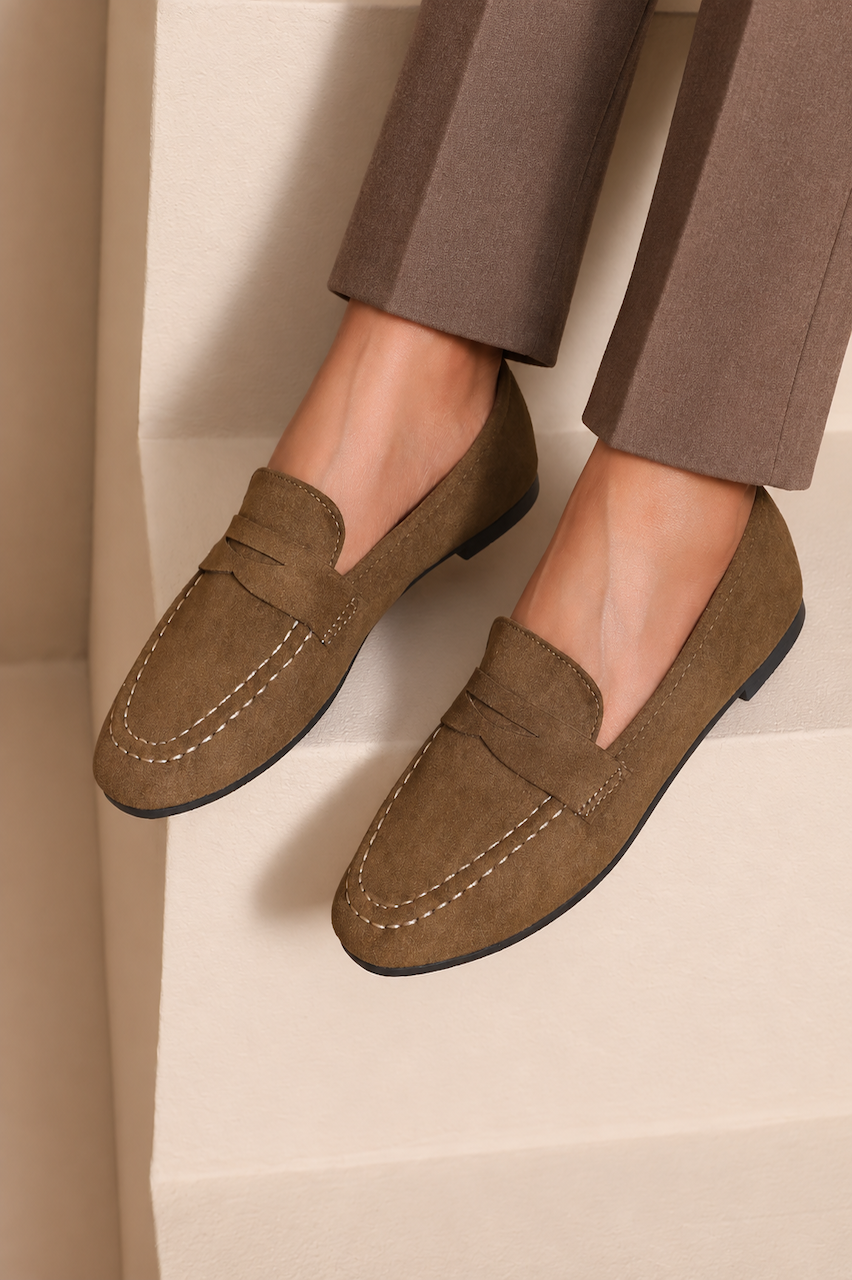 Tan Amber Comfort Suede Look Loafers