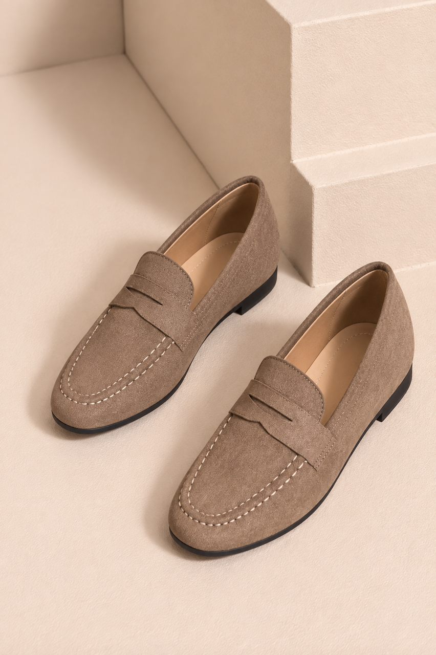 Taupe Amber Comfort Suede Look Loafers