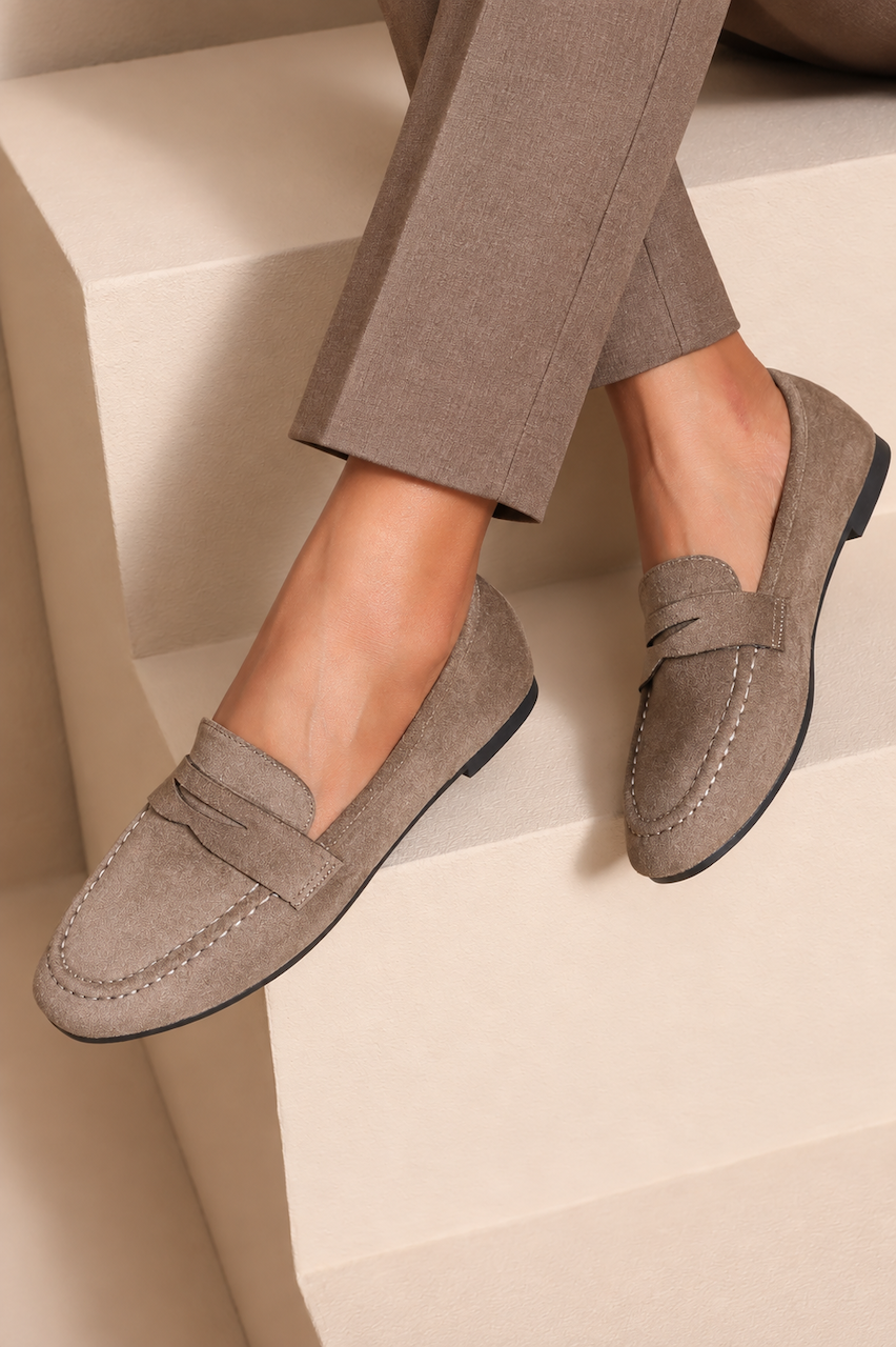 Taupe Amber Comfort Suede Look Loafers