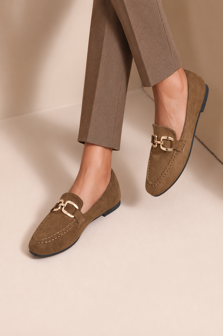 Tan Alvira Comfort Suede Look Loafers 
