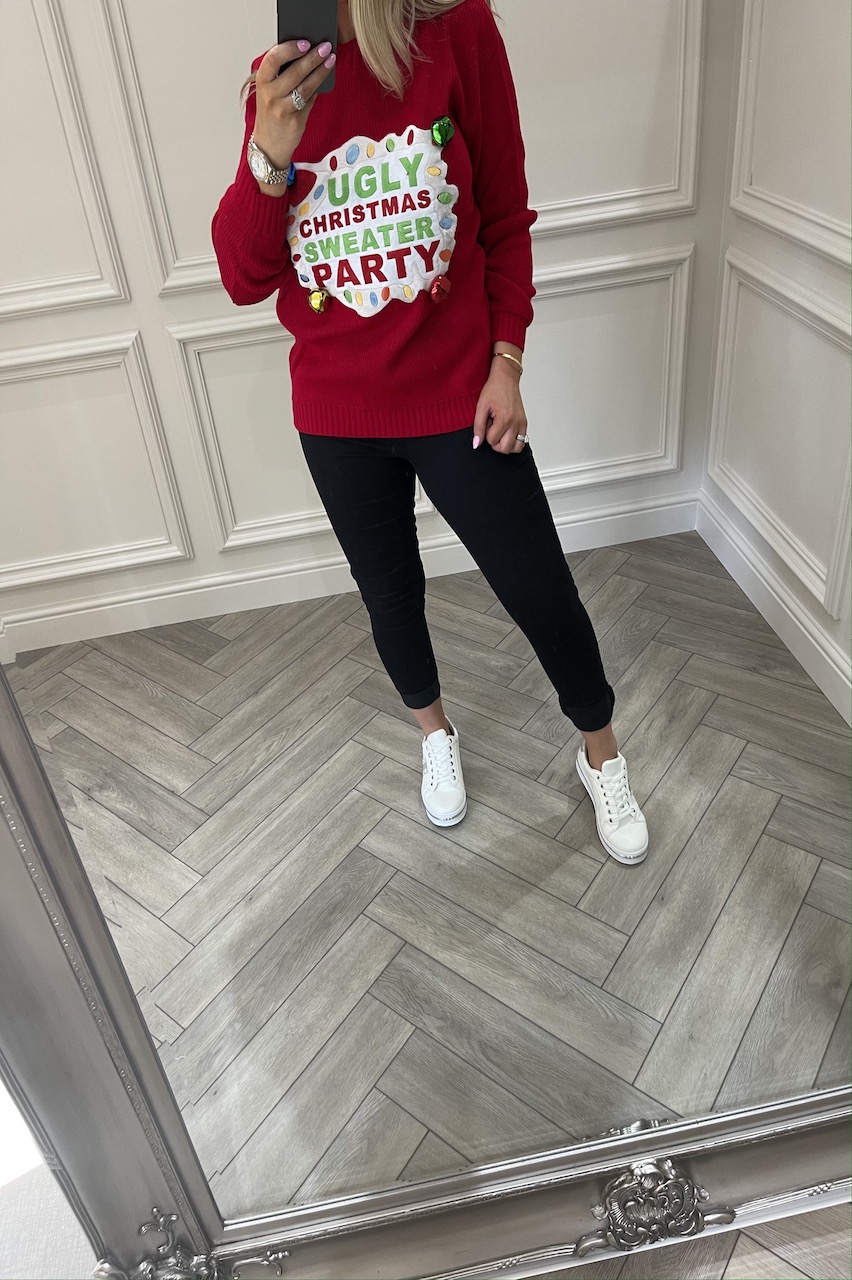 Red 'Ugly Christmas Sweater Party' 3D Bell Jumper
