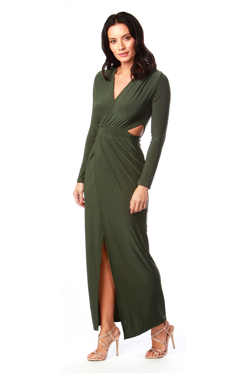 Athena Khaki Wrap Maxi Dress