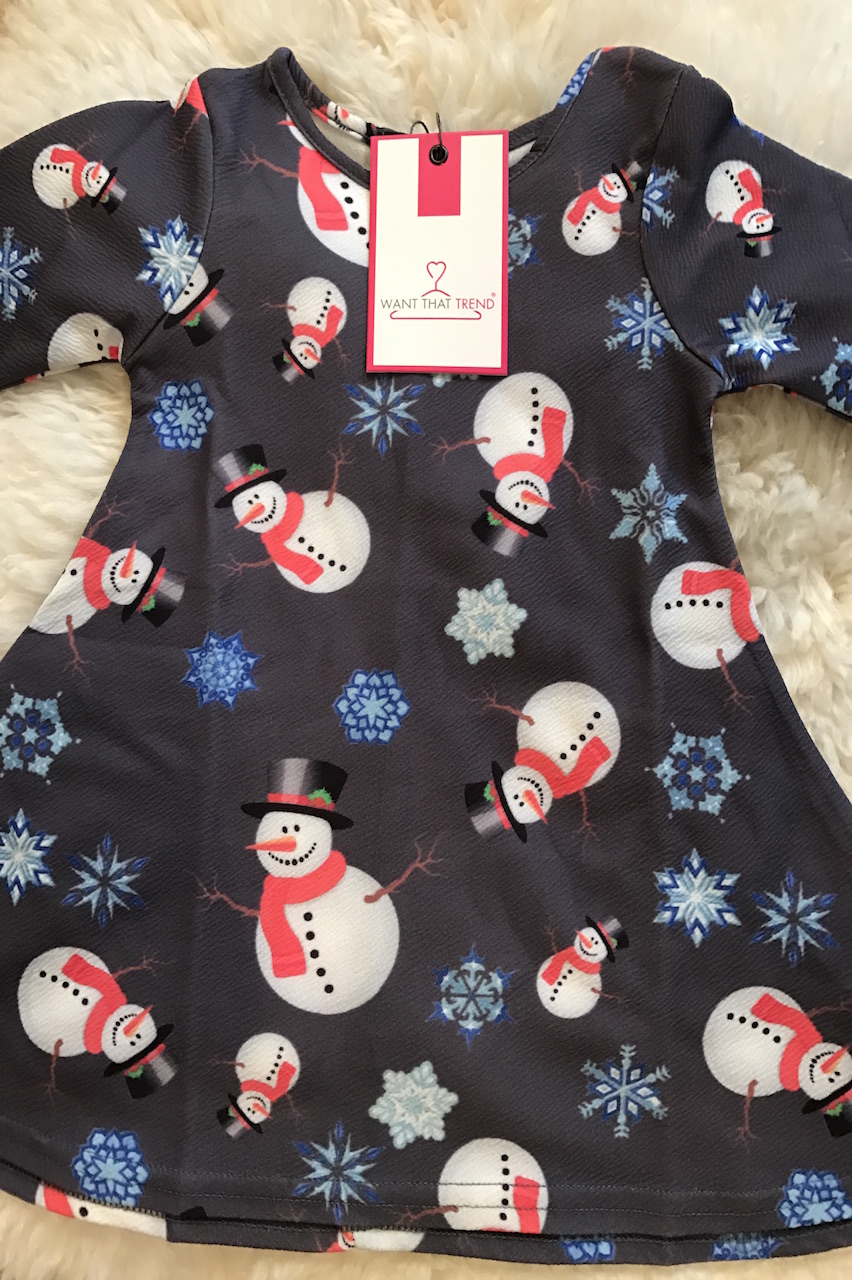 Children's Grey Snowman Swing Dress