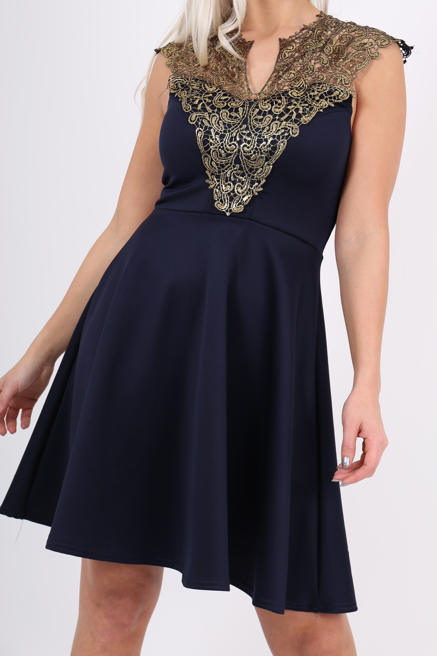 Navy Moana Gold Trim Skater Dress