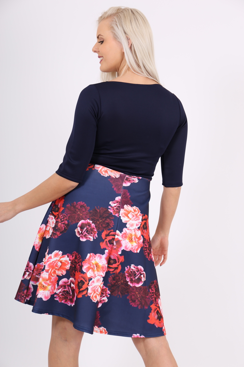 Kendra Navy Floral Skater Dress