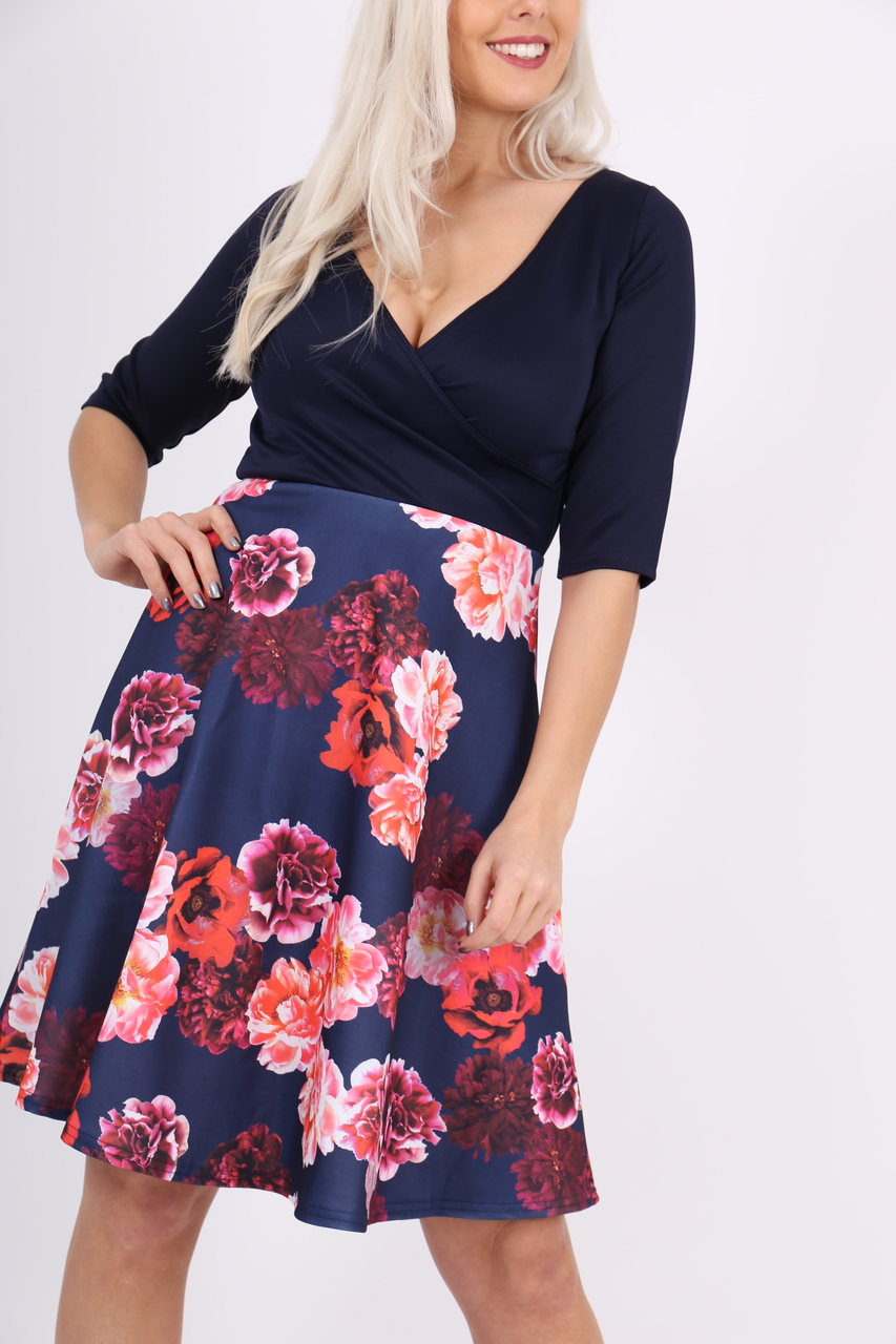 Kendra Navy Floral Skater Dress