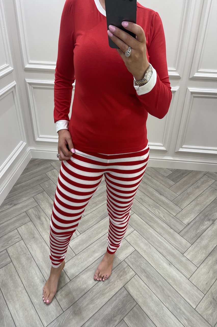 Adult Elf White and Red Stripe PJ's