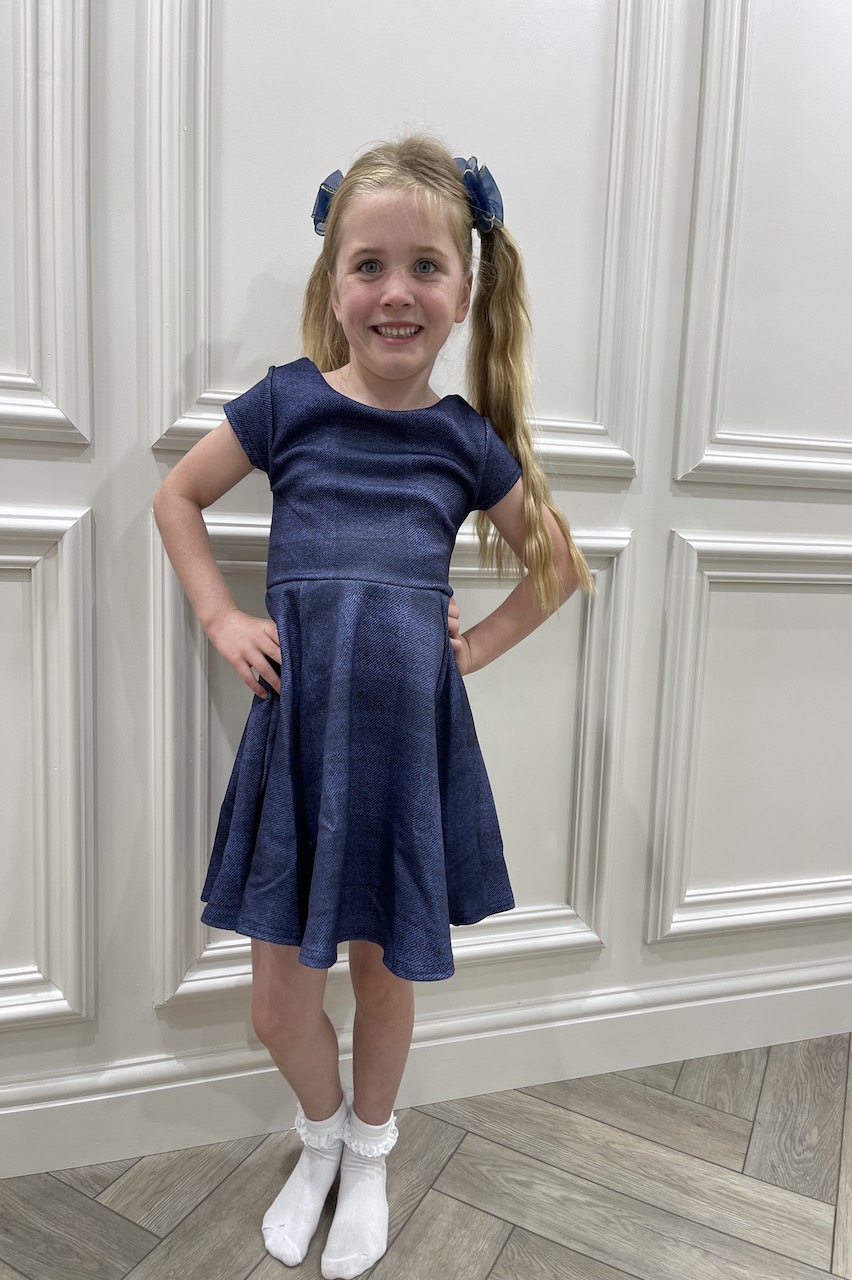 Childrens Navy Tartan Skater Dress