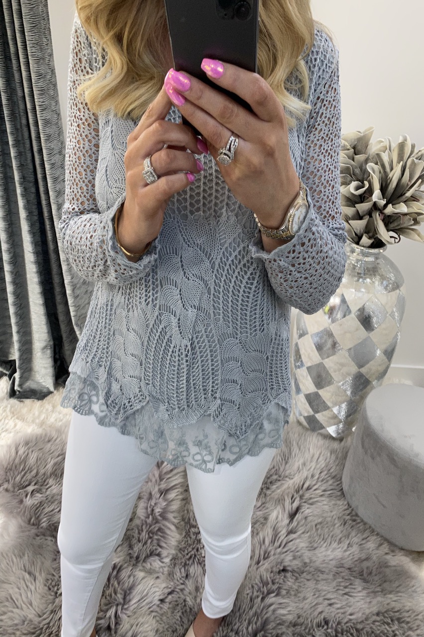 Grey crochet top Clearance