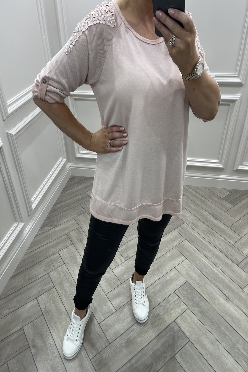 Alexis Pink Top with Fold Up Sleeves 