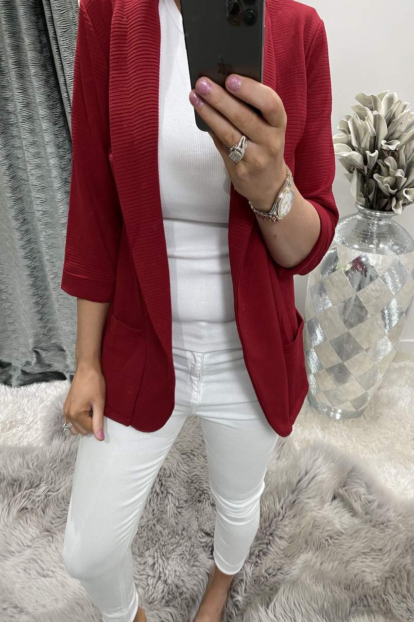Wine Ribbed Blazer Jacket