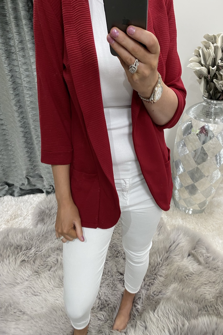 Wine Ribbed Blazer Jacket