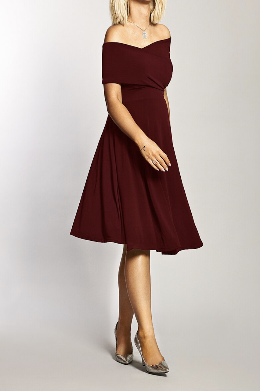 Wine bardot dress Clearance