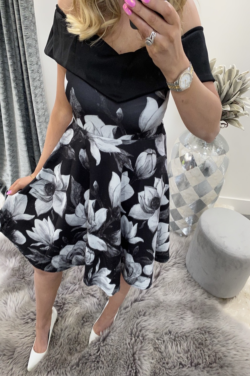 bardot floral skater dress