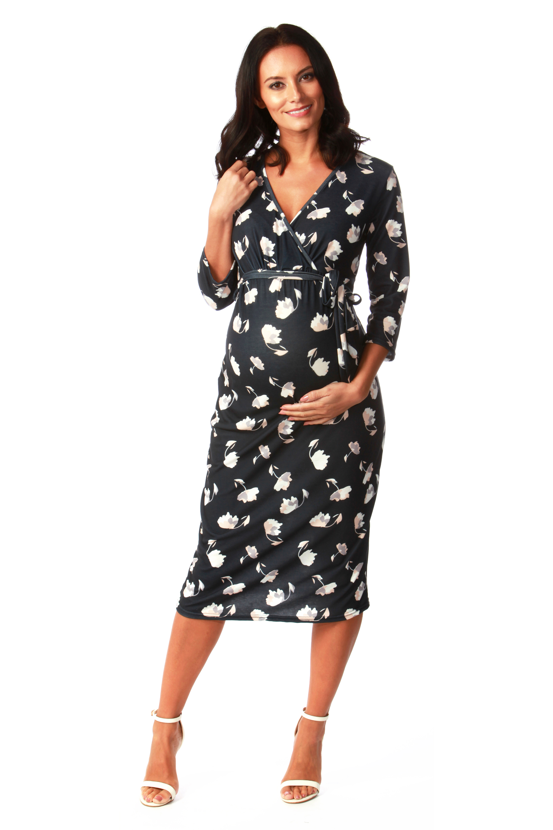 Maternity Neave Wrap Over Floral Midi Dress